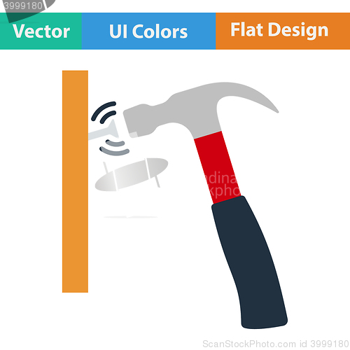 Image of Flat design icon of hammer beat to nail
