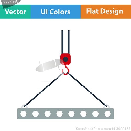 Image of Flat design icon of slab hanged on crane hook