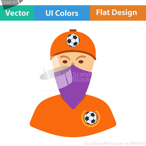 Image of Football fan with covered  face by scarf icon. 