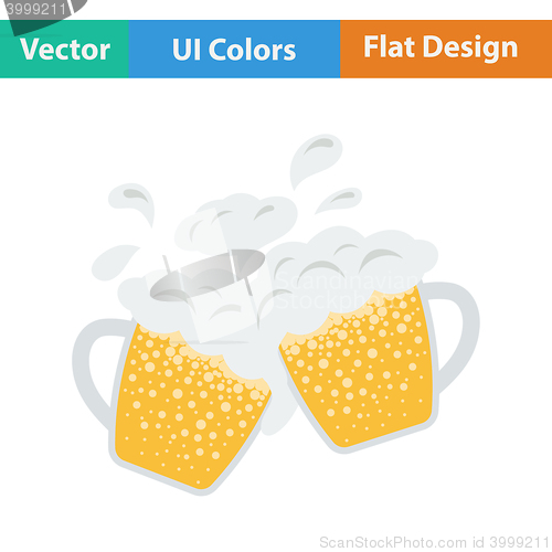 Image of Two clinking beer mugs with fly off foam icon. 