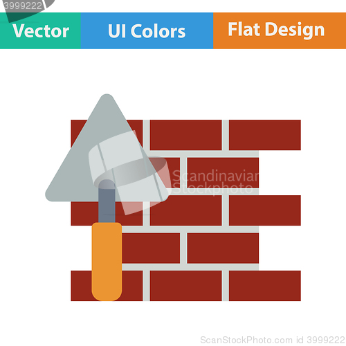 Image of Flat design icon of brick wall with trowel