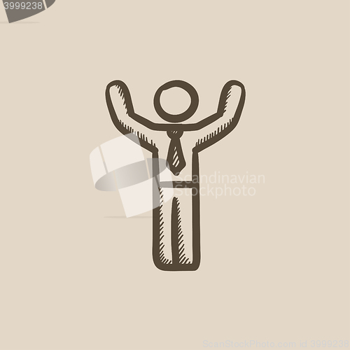 Image of Man with raised arms sketch icon.