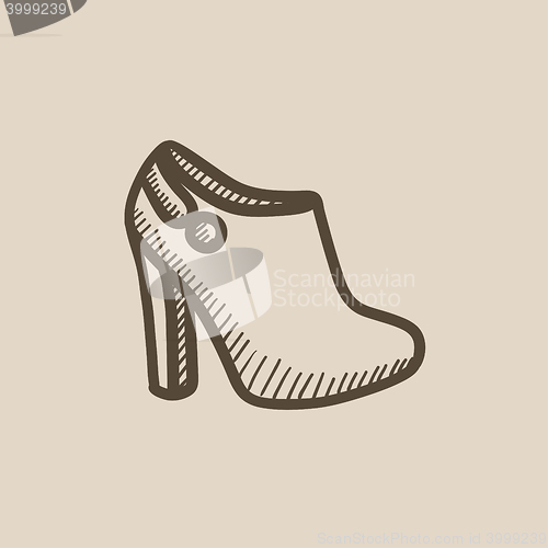 Image of High-heeled ankle boot sketch icon.