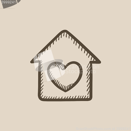 Image of House with heart symbol sketch icon.