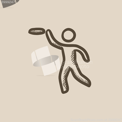Image of Man with flying disc sketch icon.