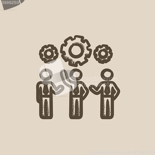 Image of Businessmen under the gears  sketch icon.