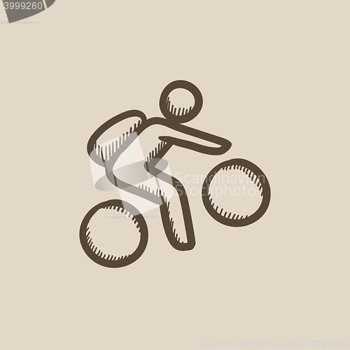 Image of Man riding bike sketch icon.