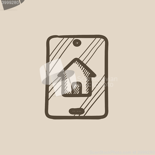 Image of Property search on mobile device sketch icon.