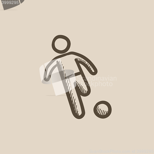 Image of Soccer player with ball sketch icon.