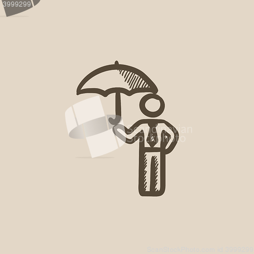Image of Businessman with umbrella sketch icon.