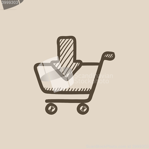 Image of Online shopping cart sketch icon.