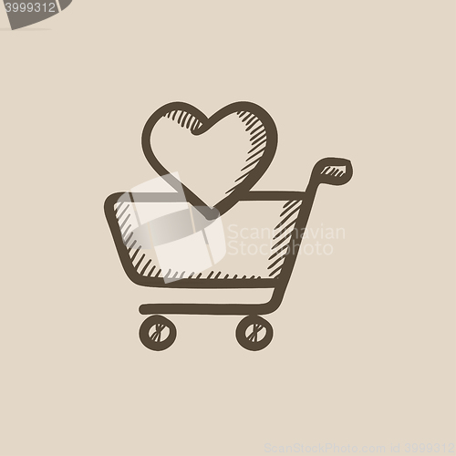 Image of Shopping cart with heart sketch icon.