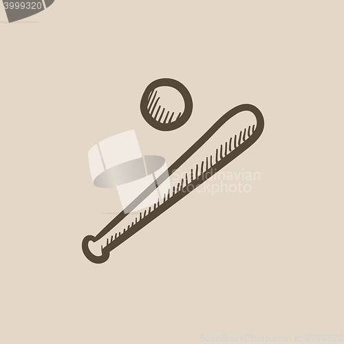 Image of Baseball bat and ball sketch icon.