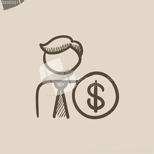 Image of Man with dollar sign sketch icon.