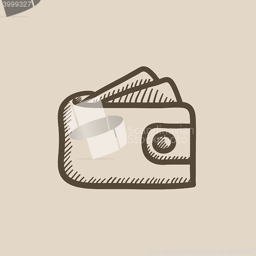 Image of Wallet with money sketch icon.