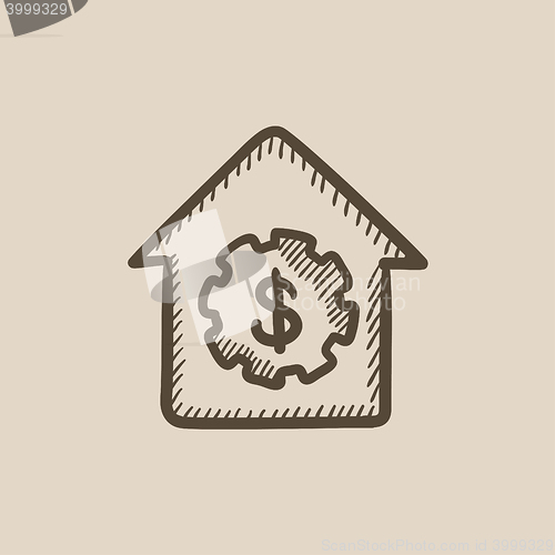 Image of House with dollar symbol sketch icon.