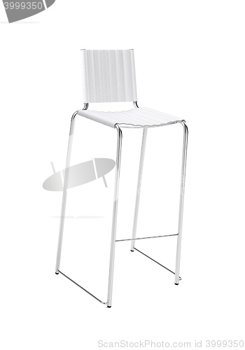 Image of Isolated chair made from white metal pipe and blue fabric