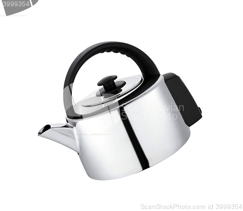 Image of Modern metal teapot on a white background