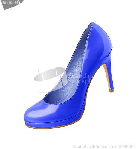 Image of blue medium heeled shoe isolated