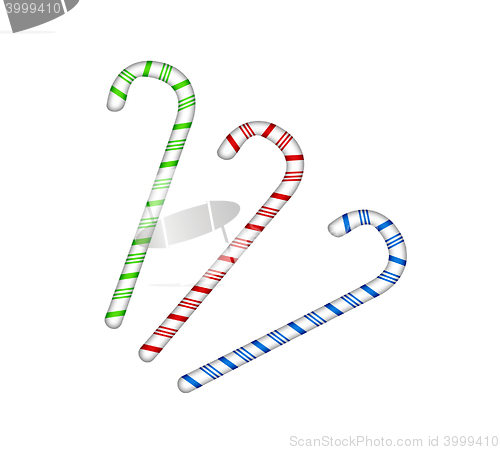 Image of three colored candy cane isolated