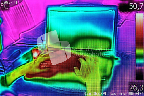 Image of Infrared image showing the heat emission when woman used noteboo