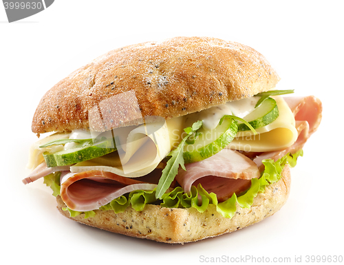 Image of sandwich with meat, cheese and vegetables