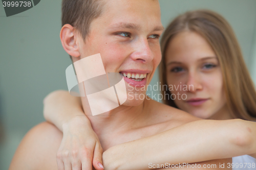 Image of Lifestyle. Beautiful couple in bed