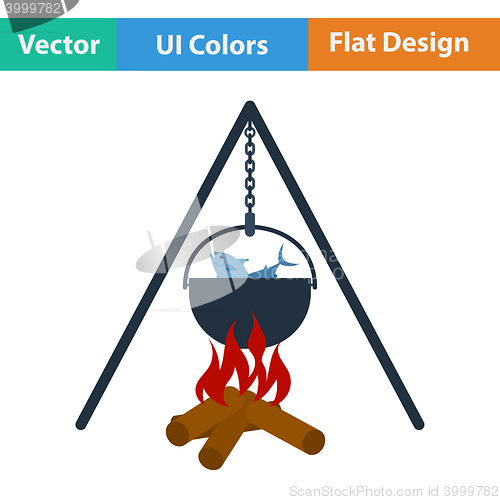 Image of Flat design icon of fire and fishing pot