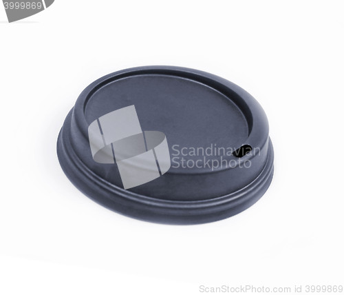 Image of coffee lid isolate inside place with text