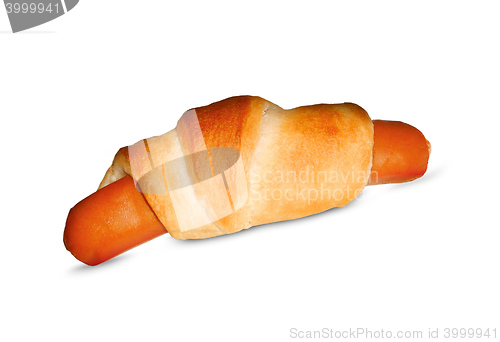 Image of Fried sausage in bread dough isolated on white background