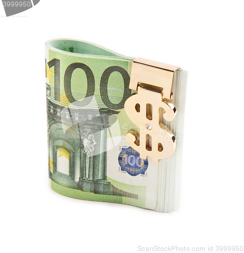 Image of euro with golden clip isolated