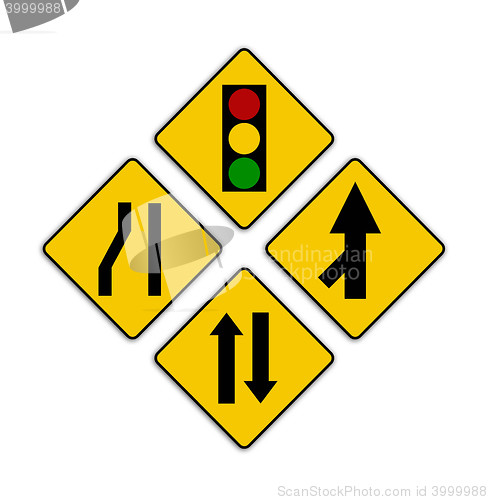 Image of Set of variants Sharp traffic road sign isolated