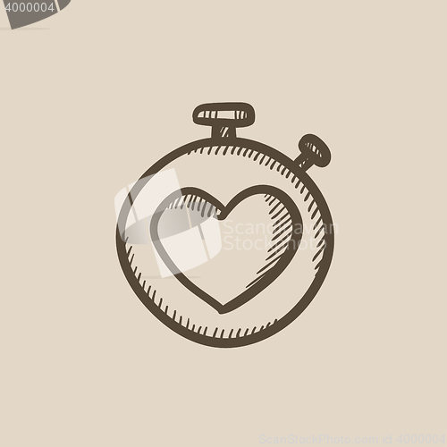 Image of Stopwatch with heart sign sketch icon.