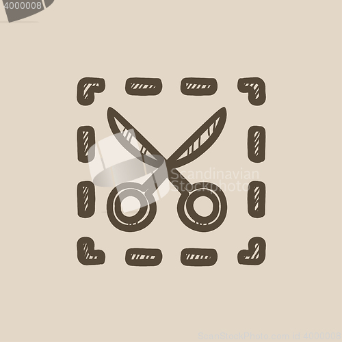 Image of Scissors with dotted lines sketch icon.