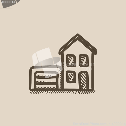 Image of House with garage sketch icon.