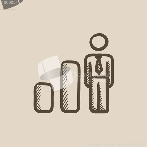 Image of Businessman and graph sketch icon.