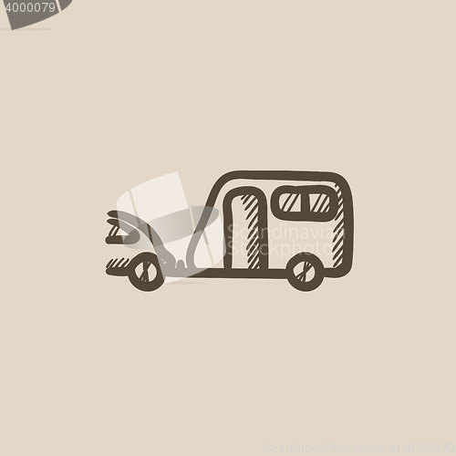 Image of Car with caravan sketch icon.