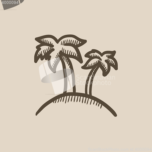 Image of Two palm trees on island sketch icon.