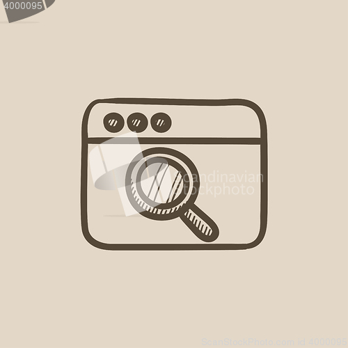 Image of Browser window with magnifying glass  sketch icon.
