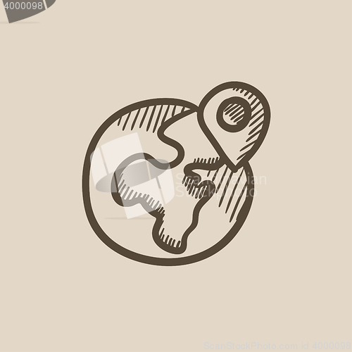 Image of Globe with pointer sketch icon.