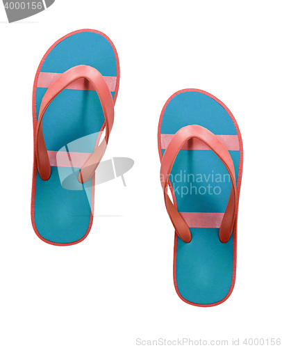 Image of red and blue flip flop sandals isolated