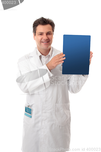 Image of Doctor scientist holding brochure