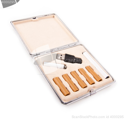 Image of electric cigarette in box isolated
