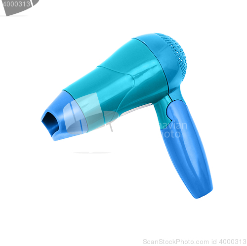 Image of Blue hair dryer isolated