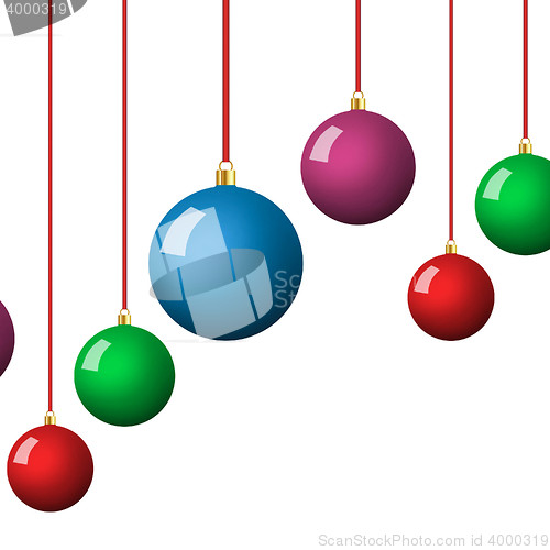 Image of Christmas balls hanging isolated on white background