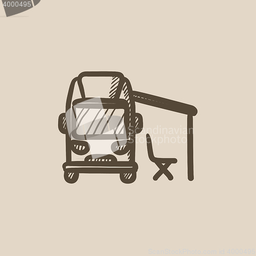 Image of Motorhome with tent sketch icon.