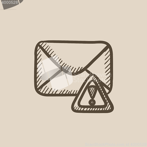 Image of Envelope mail with warning signal sketch icon.