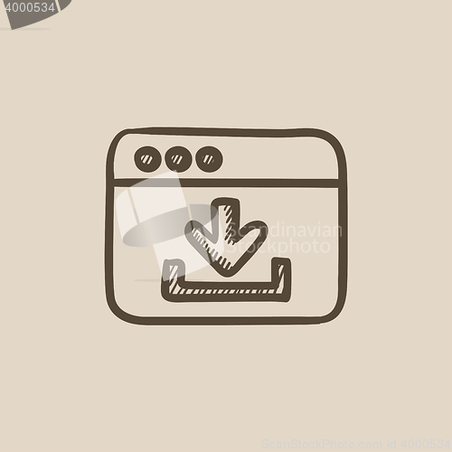 Image of Browser window with download sign sketch icon.