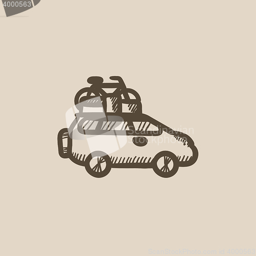 Image of Car with bicycle mounted to the roof sketch icon.