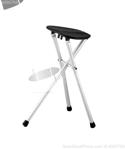 Image of Shiny metal and black leather bar stool, isolated on white